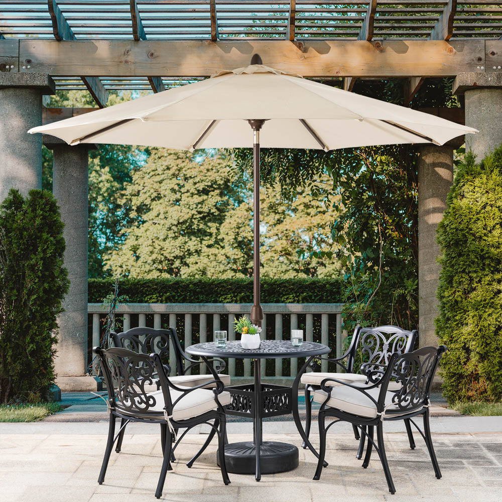 9 ft auto tilt round patio umbrella 9 ft. Aluminum Auto Tilt Market Patio Umbrella in Beige Olefin Canopy