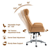Glitzhome Mid-Century Modern Camel Leatherette Gaslift Adjustable Swivel High Back Office Chair