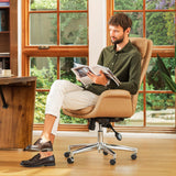 Glitzhome Mid-Century Modern Camel Leatherette Gaslift Adjustable Swivel High Back Office Chair