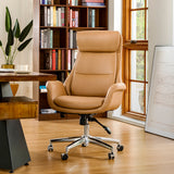 Glitzhome Mid-Century Modern Camel Leatherette Gaslift Adjustable Swivel High Back Office Chair