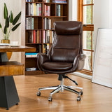 Glitzhome Mid-Century Modern Coffee Bonded Leather Gaslift Adjustable Swivel High Back Office Chair