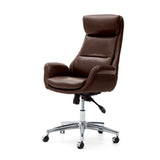 Glitzhome Mid-Century Modern Coffee Bonded Leather Gaslift Adjustable Swivel High Back Office Chair