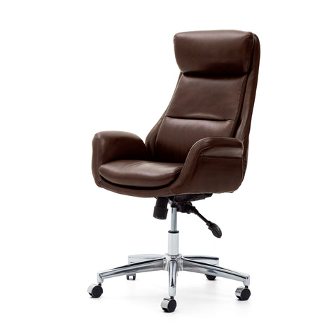 Glitzhome Mid-Century Modern Coffee Bonded Leather Gaslift Adjustable Swivel High Back Office Chair