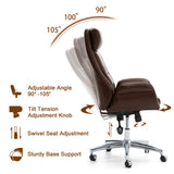 Glitzhome Mid-Century Modern Coffee Bonded Leather Gaslift Adjustable Swivel High Back Office Chair