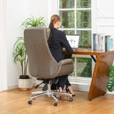 Glitzhome Mid-Century Modern Brownish Grey Leatherette Gaslift Adjustable Swivel High Back Office Chair