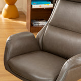 Glitzhome Mid-Century Modern Brownish Grey Leatherette Gaslift Adjustable Swivel High Back Office Chair
