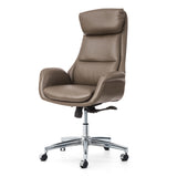 Glitzhome Mid-Century Modern Brownish Grey Leatherette Gaslift Adjustable Swivel High Back Office Chair