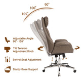 Glitzhome Mid-Century Modern Brownish Grey Leatherette Gaslift Adjustable Swivel High Back Office Chair
