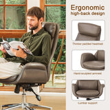 Glitzhome Mid-Century Modern Brownish Grey Leatherette Gaslift Adjustable Swivel High Back Office Chair