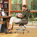 Glitzhome Mid-Century Modern Brownish Grey Leatherette Gaslift Adjustable Swivel High Back Office Chair