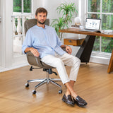 Glitzhome Mid-Century Modern Brownish Grey Leatherette Gaslift Adjustable Swivel High Back Office Chair