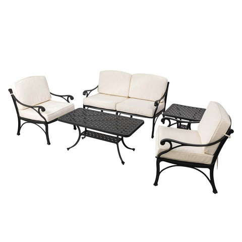 Elm PLUS 5 Piece Cast Aluminium Patio Sectional Sofa Set with Beige Cushions, Olefin Fabric