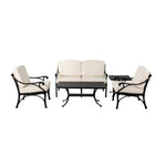 Elm PLUS 5 Piece Cast Aluminium Patio Sectional Sofa Set with Beige Cushions, Olefin Fabric
