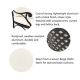 Elm PLUS 2 Piece Cast Aluminium Patio Sofa Chair with Beige Cushion, Olefin Fabric