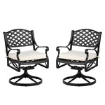 Elm PLUS 2 Piece Cast Aluminium Patio Dining Swivel Chair with Beige Cushion, Olefin Fabric