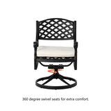 Elm PLUS 2 Piece Cast Aluminium Patio Dining Swivel Chair with Beige Cushion, Olefin Fabric