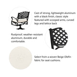 Elm PLUS 2 Piece Cast Aluminium Patio Dining Swivel Chair with Beige Cushion, Olefin Fabric