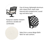 Elm PLUS Cast Aluminium Patio Dining Swivel Chair with Beige Cushion, Olefin Fabric
