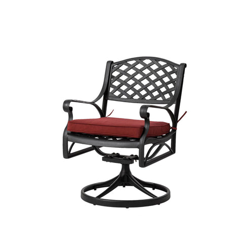 Elm PLUS Cast Aluminium Patio Dining Swivel Chair with Wine Red Cushion, Olefin Fabric