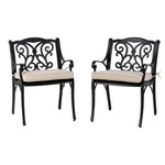 Elm PLUS Set of 2 Cast Aluminium Dining Chairs with Beige Cushions, Olefin Fabric