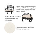 Elm PLUS Set of 2 Cast Aluminium Dining Chairs with Beige Cushions, Olefin Fabric