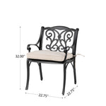 Elm PLUS Set of 2 Cast Aluminium Dining Chairs with Beige Cushions, Olefin Fabric