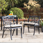 Elm PLUS Set of 2 Cast Aluminium Dining Chairs with Beige Cushions, Olefin Fabric
