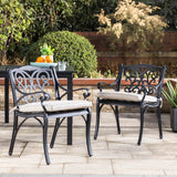 Elm PLUS Set of 2 Cast Aluminium Dining Chairs with Beige Cushions, Olefin Fabric