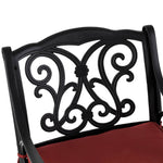 Elm PLUS Set of 2 Cast Aluminium Patio Dining Chairs with Wine Red Cushions, Olefin Fabric