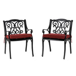 Elm PLUS Set of 2 Cast Aluminium Patio Dining Chairs with Wine Red Cushions, Olefin Fabric