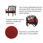 Elm PLUS Set of 2 Cast Aluminium Patio Dining Chairs with Wine Red Cushions, Olefin Fabric