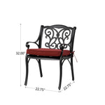 Elm PLUS Set of 2 Cast Aluminium Patio Dining Chairs with Wine Red Cushions, Olefin Fabric