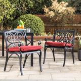 Elm PLUS Set of 2 Cast Aluminium Patio Dining Chairs with Wine Red Cushions, Olefin Fabric
