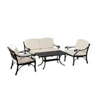 Elm PLUS 4 Piece Cast Aluminium Patio Sectional Sofa Set with Beige Cushions, Olefin Fabric