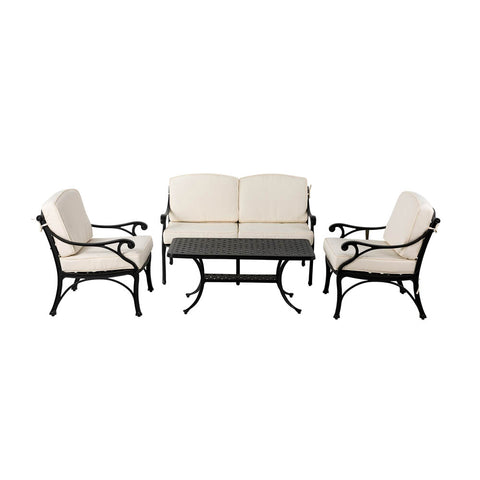 Elm PLUS 4 Piece Cast Aluminium Patio Sectional Sofa Set with Beige Cushions, Olefin Fabric