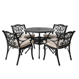 Elm PLUS 5 Piece Cast Aluminium Dining Set with Beige Cushions, Olefin Fabric