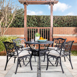 Elm PLUS 5 Piece Cast Aluminium Dining Set with Beige Cushions, Olefin Fabric