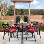 Elm PLUS 5 Piece Cast Aluminium Dining Set with Wine Red Cushions, Olefin Fabric