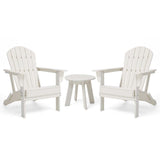 Elm PLUS 3-Piece Outdoor Patio White HDPE Folding Adirondack Chairs and 20"D Side Table Set