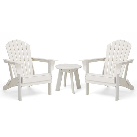 Elm PLUS 3-Piece Outdoor Patio White HDPE Folding Adirondack Chairs and 20"D Side Table Set