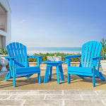 Elm PLUS 3-Piece Outdoor Patio Pacific Blue HDPE Folding Adirondack Chairs and 20"D Side Table Set