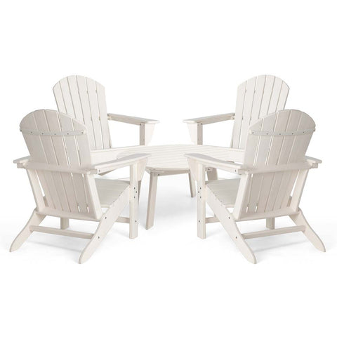 Elm PLUS 5-Piece Outdoor Patio White HDPE Adirondack Chair and Coffee Table Set