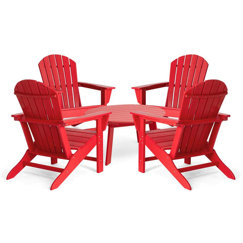 Elm PLUS 5-Piece Outdoor Patio Red HDPE Adirondack Chair and Coffee Table Set