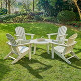 Elm PLUS 5-Piece Outdoor Patio White HDPE Folding Adirondack Chairs and 32"D Coffee Table Set