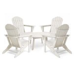 Elm PLUS 5-Piece Outdoor Patio White HDPE Folding Adirondack Chairs and 32"D Coffee Table Set