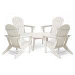 Elm PLUS 5-Piece Outdoor Patio White HDPE Folding Adirondack Chairs and 36"D Coffee Table Set