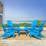Elm PLUS 5-Piece Outdoor Patio Pacific Blue HDPE Folding Adirondack Chairs and 36"D Coffee Table Set