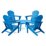 Elm PLUS 5-Piece Outdoor Patio Pacific Blue HDPE Folding Adirondack Chairs and 36"D Coffee Table Set