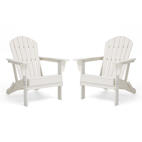 Elm PLUS Outdoor Patio White HDPE Folding Adirondack Chair, Set of 2