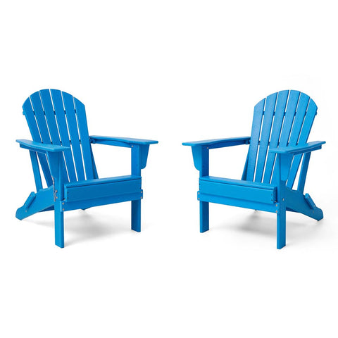 Elm PLUS Outdoor Patio Pacific Blue HDPE Folding Adirondack Chair, Set of 2